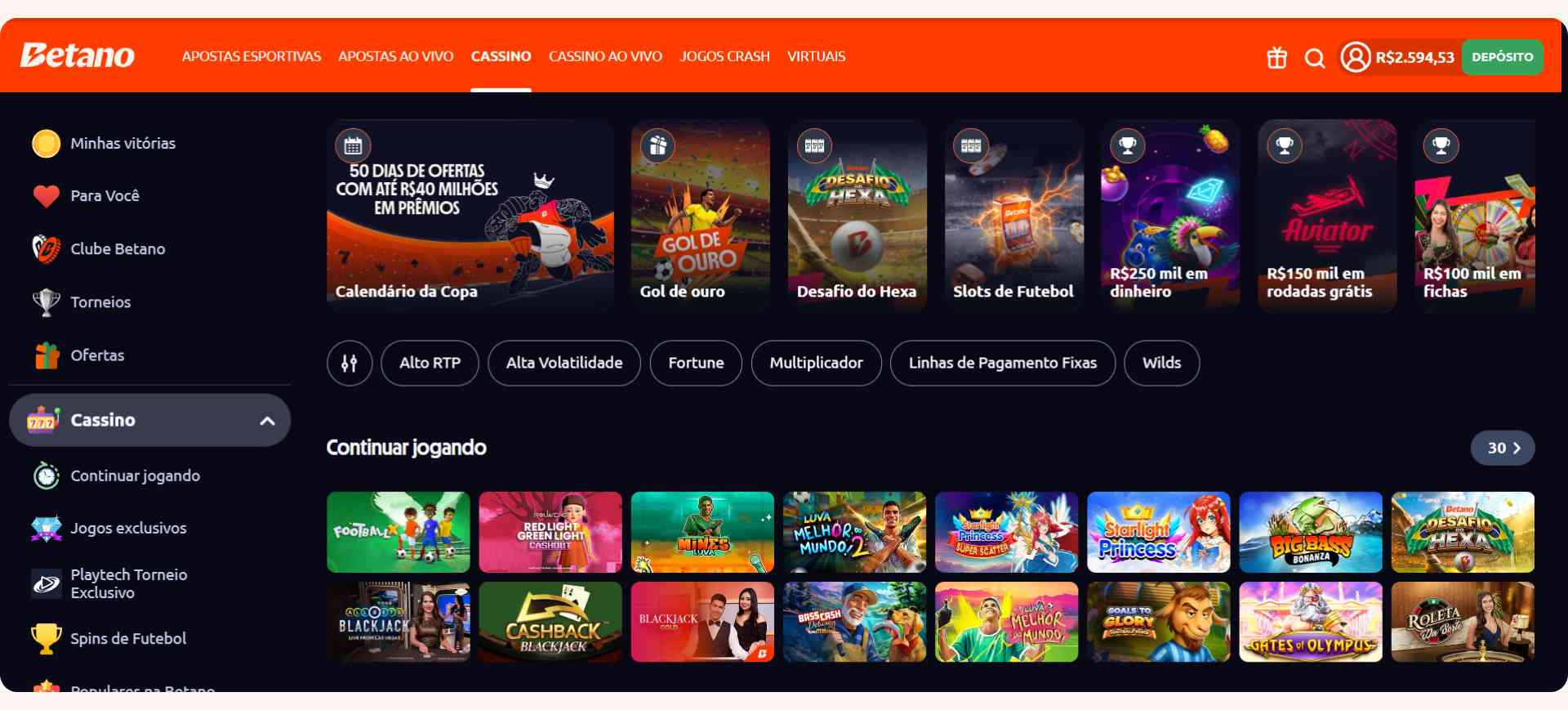 Cassino da Betano com slors, cassino ao vivo e mais.