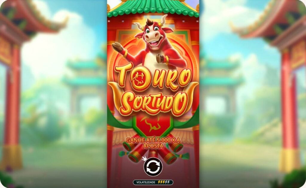 Tela de abertura do slot Touro Sortudo destacando o personagem principal e o ganho máximo de 5.000x.