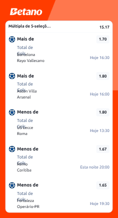 Exemplo de bilhete de múltipla protegida com 5 seleções na Betano
